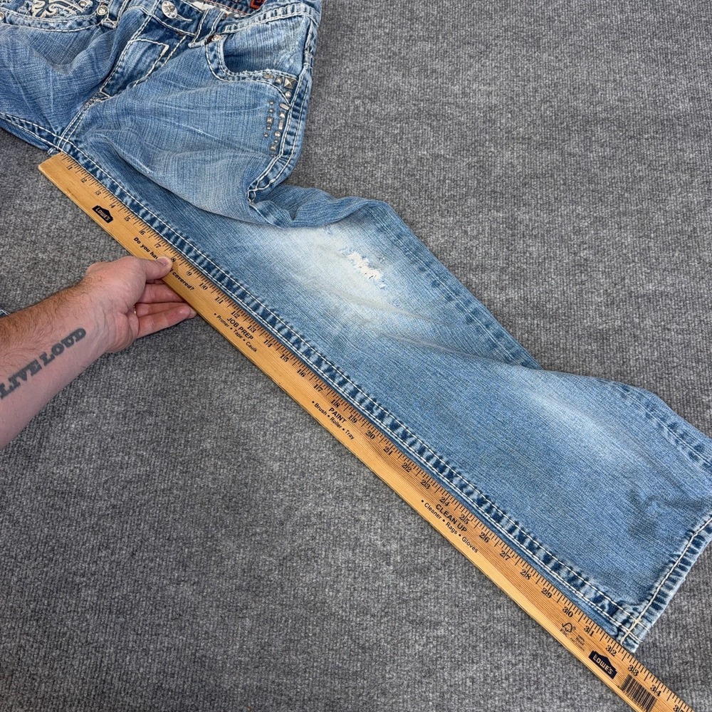 Rock Revival Jeans Men 31x32 Paul Boot Cut Bootleg Flap Pocket Distressed Studs - Picture 6 of 13